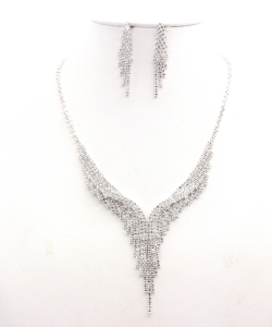 Rhinestone Necklace  with Earrings Set NB300617 SILVER CLEAR